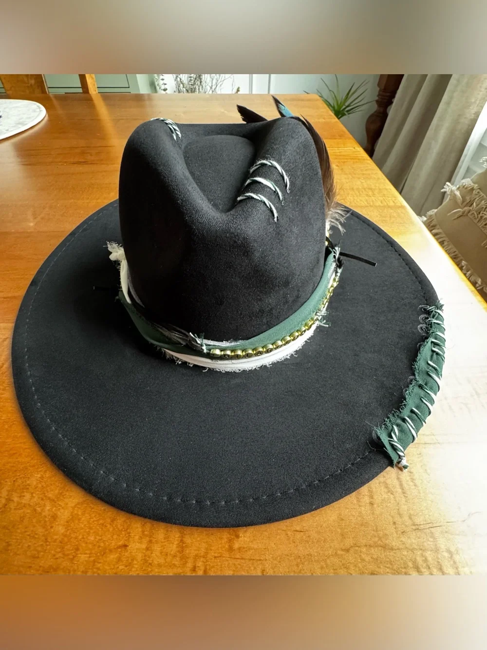 Hand Crafted Philadelphia Eagles Embellished Wide-Brim Vegan Suede Festival Hat